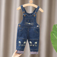 桑紀（SANGJI）寶寶背帶牛仔褲可開(kāi)襠春秋款女童長(cháng)褲男童褲子休閑百搭嬰兒連體褲 05 單褲2個(gè)Cat 80