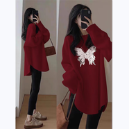 妃麗慕尚德絨打底衫女內(nèi)搭保暖上衣秋冬中長(zhǎng)款不規(guī)則龍年新年紅色長(zhǎng)袖t恤 【德絨】573-259紅色 L