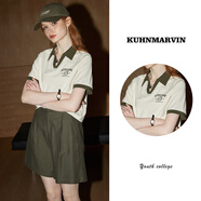 庫恩瑪維（KUHNMARVIN）【涼感科技】氣質V字短袖T女2024年夏季新款小翻領上衣K32536 米色 M