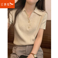 紅蜻蜓2025夏季新款polo領(lǐng)小衫紐扣高級(jí)設(shè)計(jì)感短袖T恤女冰絲針織薄上衣 燕麥色 均碼 【建議80-130斤】