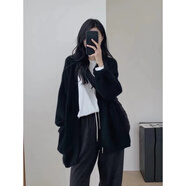 熒蒂針織衫女開衫秋冬新款毛衣女外套女加厚寬松慵懶風(fēng)中長款針織開衫 黑色 S【建議80-95斤】