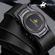 安普里保羅皮帶男士真皮無(wú)牙內扣式自動(dòng)扣牛皮腰帶年輕人商務(wù)潮流褲帶 圓盤(pán)-金色-禮盒裝 120cm 體重160--180斤