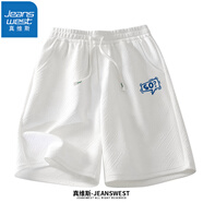 真維斯（JEANSWEST）提花短褲男夏季新款休閑寬松重磅運動五分褲青少年設(shè)計感百搭褲子 白（然后呢藍K） 2XL (推薦145-160斤 )