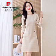 皮爾卡丹（pierre cardin）2024秋冬新款氣質(zhì)優(yōu)雅顯瘦小香風(fēng)中長(zhǎng)款連衣裙女時(shí)尚內(nèi)搭打底裙子 米格子 M （80-105斤）