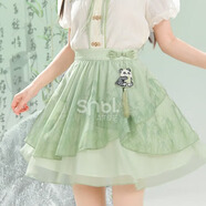 森女部落功夫熊貓 薄荷曼波泡泡袖新中式雪紡衫半身裙兩件套東方簡(jiǎn)奢風(fēng) 綠色半身裙(單件)（單件） S
