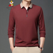稻草人棉質(zhì)翻領(lǐng)男士POLO.衫長(zhǎng)袖T恤上衣2024新款中年剪刀領(lǐng)高端體恤衫潮 91202棗紅 170/110/L/50120-135斤