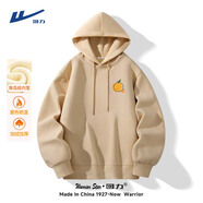 回力（Warrior）加絨加厚衛衣男女同款冬季寬松連帽外套情侶運動(dòng)套頭衫 卡其 2XL