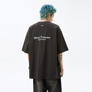 潮氪 短袖t恤男 夏季潮牌五分半袖男士衣服男圓領(lǐng)情侶裝夏天寬松潮流 黑色L1940 M 推薦100-125斤