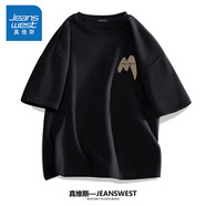 真維斯（Jeanswest）半袖男夏季大碼男士衣服男生純棉休閑短袖體恤胖子寬松男裝白t恤 黑色(巨大嗯姆胸標(biāo)) 5XL (建議230斤-260斤左右)