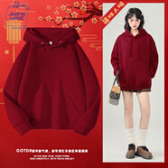JEANSWEST CLUB真維斯新年戰(zhàn)袍紅色連帽衛(wèi)衣女本命年好運(yùn)加絨喜慶國(guó)風(fēng)拜年上衣服