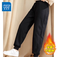 真維斯（JEANSWEST）加絨褲女秋冬季新款束腳褲小個子顯瘦加厚保暖羊羔絨長棉褲子女生 黑色 純色 XL