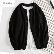 快樂(lè)嘉人 青年時(shí)尚加厚菠蘿針開(kāi)衫男式針織衫外套男秋冬裝新款大碼修身開(kāi) 黑色 XL