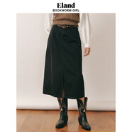ELAND衣戀半身裙女小A型高腰收褶開衩下擺格雷系水洗牛仔裙 深灰色(17)D/Grey L 170