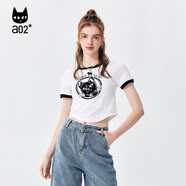 a02【香草】原創(chuàng)減齡短袖2024夏新品撞色通勤短款T恤修身顯瘦上衣 白色 M