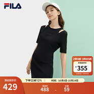 FILA 斐樂官方女子針織連衣裙2025夏新款時(shí)尚簡約休閑修身連身裙 正黑色-BK L