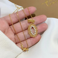 銀千惠蝴蝶結(jié)珍珠蕾絲花紋萬能盒子鏈項(xiàng)鏈女生ins風(fēng)越南沙金仿真黃 蝴蝶結(jié)珍珠吊墜＋萬能盒子鏈