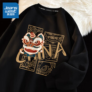 真維斯（Jeanswest）圓領(lǐng)衛(wèi)衣男女同款春秋款2025情侶長袖上衣中國風(fēng)外套寬松打底衫男 【春秋款】黑色(大功夫醒獅) L /175(體重120-140斤左右)