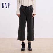 GAP女裝純棉直筒牛仔褲寬松百搭休閑九分褲638509 水洗黑 160/62A(26) 亞洲尺碼