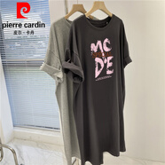 皮爾卡丹（pierre cardin）純棉T恤裙女2025新款中長(zhǎng)款韓版寬松大l碼短袖長(zhǎng)裙時(shí)尚減齡連衣裙 炭灰色(MCDE款) XL