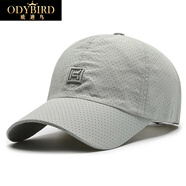 歐迪鳥（ODYBIRD）遮陽(yáng)帽刺繡打孔帽子戶外棒球帽男士運(yùn)動(dòng)鴨舌帽滌綸繡花字母防曬帽 淺灰色 均碼 可調(diào)節(jié)