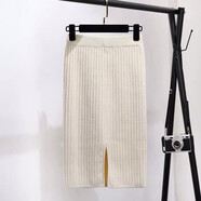 唐努烏（Tang Nu wu）針織半身裙包臀一步裙女中長(zhǎng)款百搭修身薄毛線長(zhǎng)裙 杏色68CM L