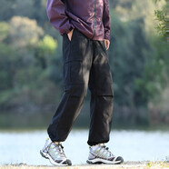 南極人（Nanjiren）美式工裝褲子男新款春秋季潮牌寬松戶(hù)外登山?jīng)_鋒褲運動(dòng)休閑褲 黑色 M