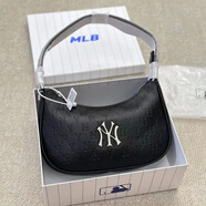 FAVES MLBmlb包包腋下包餃子包ny洋基隊包單肩包女包月牙包 皮質(zhì)黑色洋基隊壓花