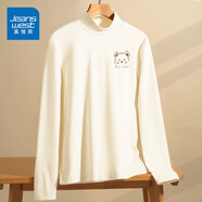 真維斯（JEANSWEST）打底衫女加絨長袖秋冬季新款保暖秋衣內(nèi)搭立領(lǐng)上衣服休閑女裝 米色 害羞像素熊_K L