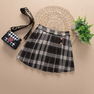 忻悅晴女童半身裙秋冬款兒童假兩件格子裙學(xué)生JK百褶裙女孩加厚毛呢短裙 黑白大格半身裙 110cm