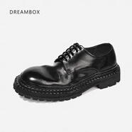 dreambox鈞博vibram耐磨厚底增高大頭德比鞋手工馬皮男士休閑皮鞋 黑色 38