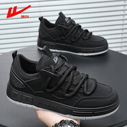 回力小白鞋男鞋冬季大紅色運動(dòng)休閑板鞋男士百搭情侶款面包厚底鞋子男 全黑色 37