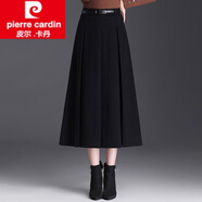 皮爾卡丹（pierre cardin）毛呢半身裙女秋冬2025新款高腰A字百褶裙中長(zhǎng)款顯瘦遮胯大擺傘裙 黑色 232XL2尺3