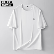 FIXXA大碼男裝短袖T恤男士夏季圓領(lǐng)加肥加大寬松彈力透氣胖子t恤 白色-5682 XL (建議110-130斤)