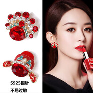 SWAN LADY中國風(fēng)紅系S925銀耳釘新年喜慶耳環(huán)合集國潮氣質(zhì)耳環(huán)圣誕新年禮物 銀針：國潮刀馬花旦臉譜耳環(huán)