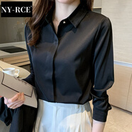 NY-RCE免燙職業(yè)襯衫女長袖秋季抗皺緞面襯衣高端時尚氣質正裝上衣 8226黑色長袖 M