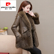 皮爾卡丹2025女士新款冬裝保暖皮衣海寧拼皮草時(shí)尚減齡外套洋氣顯瘦女裝 咖色 3XL 【145斤-160斤】