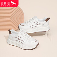 紅蜻蜓（RED DRAGONFLY）女鞋運動(dòng)鞋新款牛皮舒適潮流輕便跑步鞋旅游鞋女士軟底休閑慢跑鞋 WXB343391 米棕皮面（4CM） 36