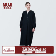 无印良品（MUJI）女式 木棉混双层纱织长袖连衣裙长裙裙子衬衫裙 BC2IOC4S 黑色 S 155/80A