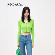 MO&Co.冬季短款V領(lǐng)雪尼爾針織衫極簡風(fēng)毛衣摩安珂 青檸綠色 S 160