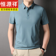 恒源祥24年春秋t恤男士寬 松純色涼感冰絲polo衣衫翻領(lǐng)夏裝短袖春 1421灰綠 170-高檔100%舒適/不起球