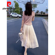 皮爾卡丹高腰珠光流光紗半身裙女2025夏款抽繩針織t恤兩件套套裝裙a字傘裙 淺杏半身裙(現(xiàn)貨) 均碼