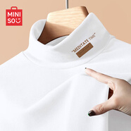 名創(chuàng  )優(yōu)品（MINISO）德絨打底衫男潮牌ins休閑百搭大碼男士長(cháng)袖t恤秋冬新款半高領(lǐng)秋衣 白色(質(zhì)感牌左領(lǐng)標) XL 180(體重140-160斤左右)