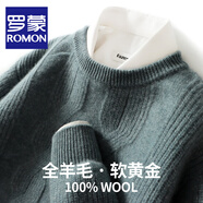 羅蒙（ROMON）澳洲純羊毛針織衫男士秋冬新款寬松圓領(lǐng)加厚毛衣男商務(wù)休閑打底衫 YJ1851灰綠色 XL碼(100%綿羊毛)