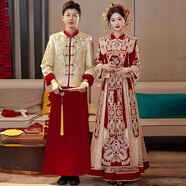 枝己秀禾服新娘婚紗2025新款情侶結(jié)婚中式禮服古裝嫁衣敬酒服鳳冠霞帔 231109（僅女裝） XL