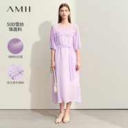 AMII2025極簡(jiǎn)純色薄款寬松連肩中袖配腰帶長(cháng)款雪紡連衣裙女款 冷紫 155/80A/S