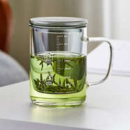 綠昌明玻璃茶杯茶水分離杯帶過濾內(nèi)膽茶具耐熱把手玻璃刻度水杯家用泡茶 紳士刻度杯 430ml