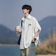 NYING日系短袖襯衫男25夏季新款潮流復古涼感透氣襯衣大碼寬松休閑外套 白色 M （90-110斤）