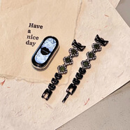 炫戴（XUANDAI）適用小米手環(huán)10表帶鑲鉆9/8腕帶金屬7/6/5/4/3保護殼NFC版新款小米手環(huán)9手鏈創(chuàng  )意配件 黑色綠鉆 適用：小米手環(huán)6/5/4/3表帶-配透明殼