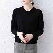 德洛賓有領(lǐng)子的t恤衫女長(cháng)袖帶領(lǐng)子的2024娃娃領(lǐng)毛衣秋冬新款內搭針織長(cháng) 黑色 M【建議95-105斤】