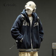 Cebrodz法國(guó)棉服男冬季美式連帽毛絨外套加厚羊羔絨棉衣冬裝棉襖 8902藏青色-單面穿 L 推薦125-145斤